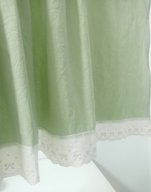 lemonccc 綠色純棉蕾絲花邊窗簾 門簾咖啡簾