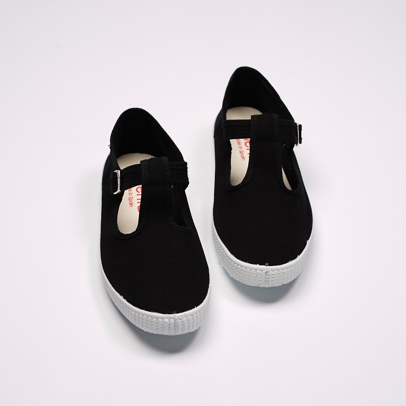 西班牙國民帆布鞋 CIENTA 51000 01 黑色 經典布料 大人 T字款 - 女款休閒鞋 - 棉．麻 黑色