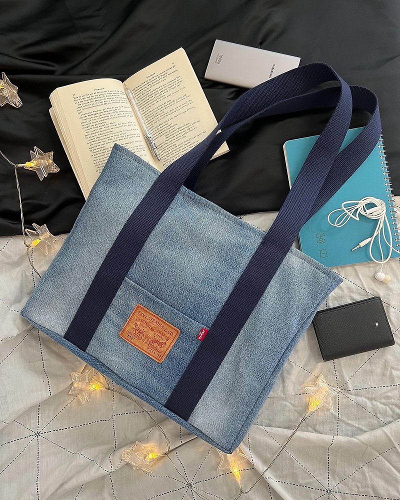 Tote bag-100% upcycled from jeans - Handbags & Totes - Eco-Friendly Materials Blue