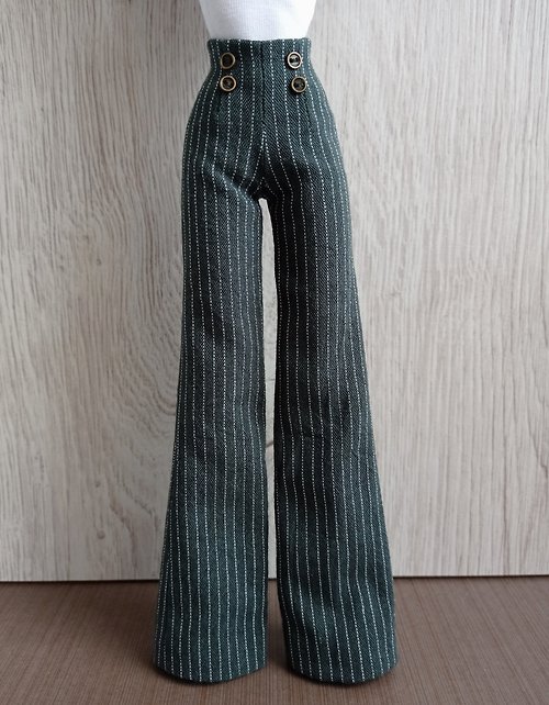 La-la-lamb La-la-lamb Green striped flared trousers for Fashion Royalty FR2 12inch doll