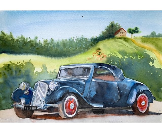 car watercolor painting