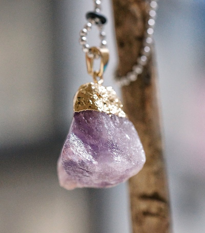紫水晶原石不銹鋼頸鍊  ( Amethyst Raw Stone Steel Necklace ) - 項鍊 - 水晶 