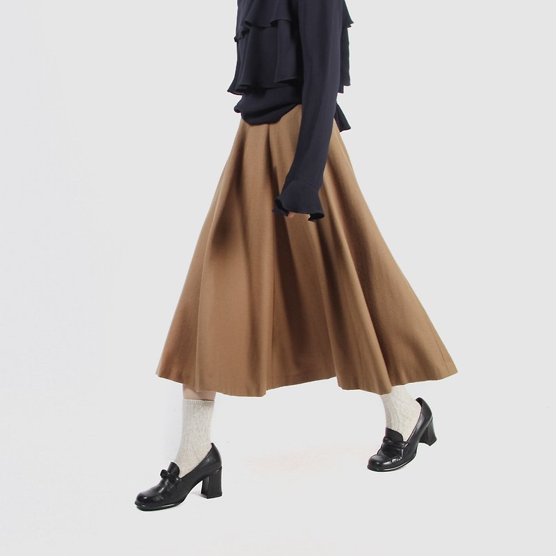 [Egg plant ancient] beautiful beauty flowing wool vintage round skirt - Skirts - Wool Brown