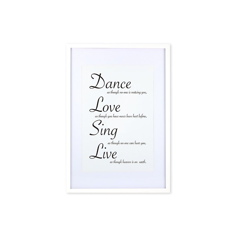 iINDOORS Decorative Frame - Cursive Quote Dance Love Sing Live - White 63x43cm - Picture Frames - Wood Black