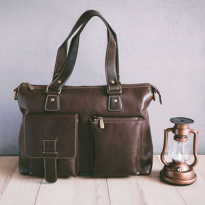 レザー レトロ オジサン ハンドバッグ/ブリーフケース X-322 コーヒー - ブリーフケース - 革 ブラウン