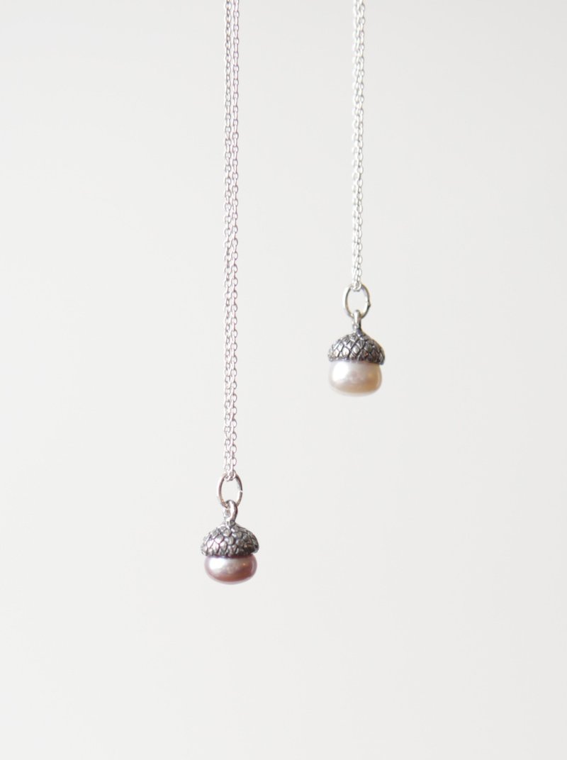 純銀單顆珍珠橡實松果項鍊 - 項鍊 - 純銀 銀色