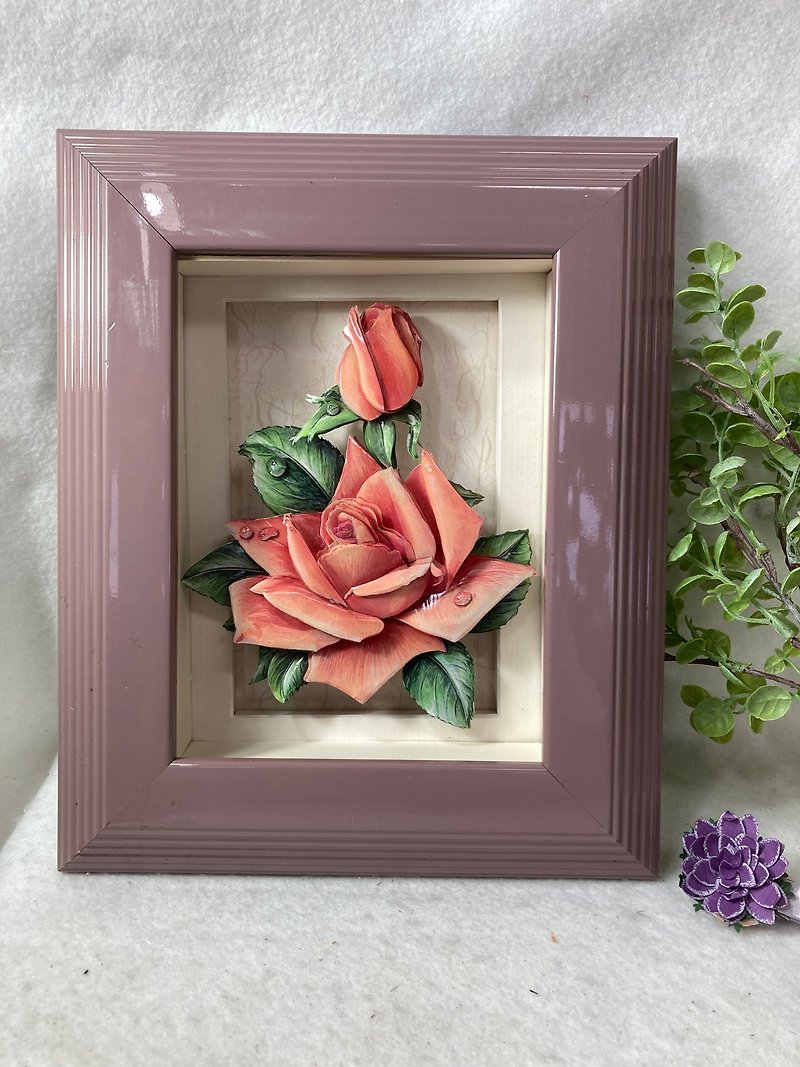European style three-dimensional paper sculpture, red rose, immortal flower, Valentine's Day, paper tole, shadow box - Wall Décor - Paper 