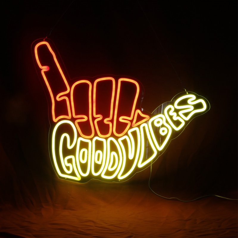 Good Vibes LED Neon Sign for Home Office Party Wall Bar Gym Birthday Holiday - Lighting - Acrylic Transparent