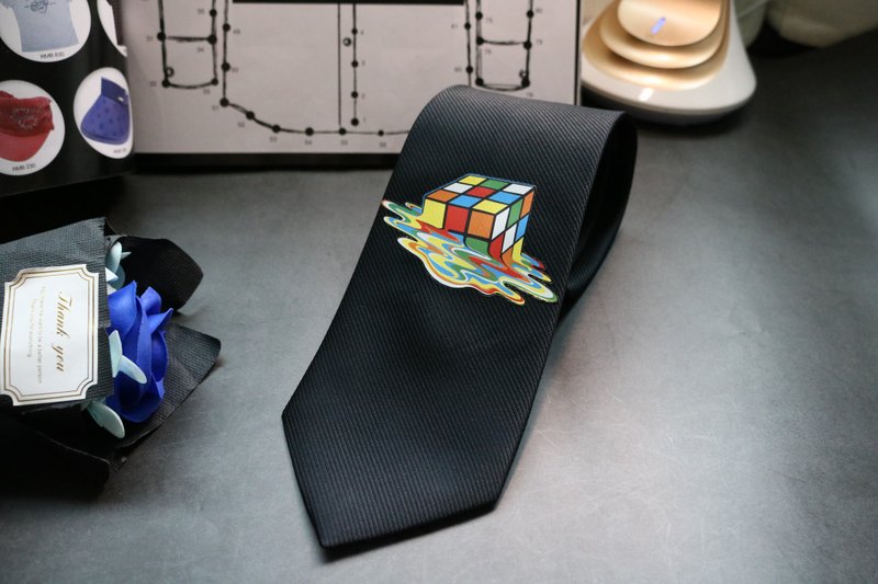 黑色真丝领带融化的魔方学院风领带 - 領帶/領帶夾 - 絲．絹 黑色