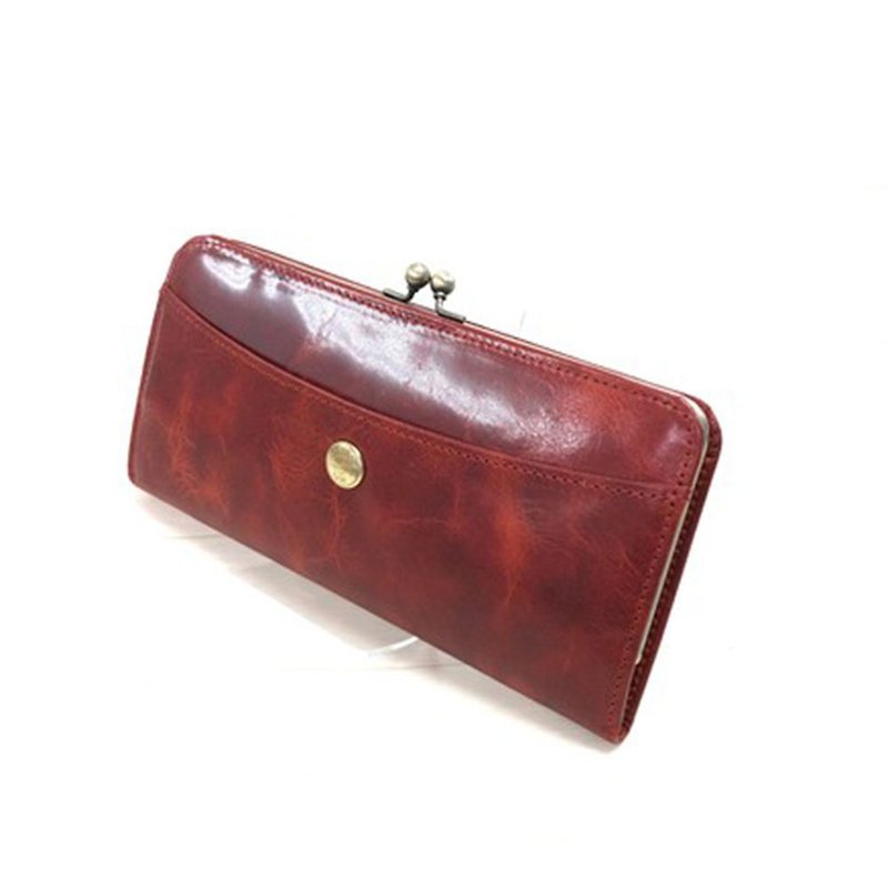 Leather wallet / spoiler / gloss / cow leather / long wallet 　 - กระเป๋าสตางค์ - หนังแท้ สีแดง