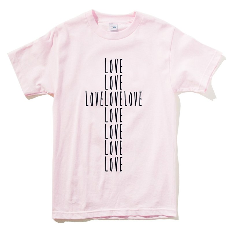 LOVE CROSS pink t shirt - เสื้อยืดผู้หญิง - ผ้าฝ้าย/ผ้าลินิน สึชมพู