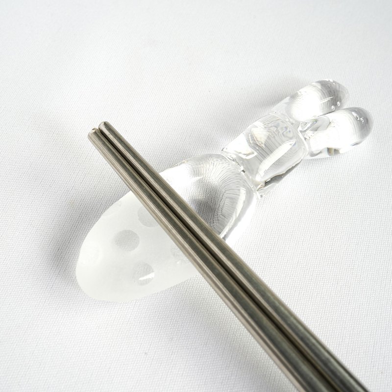 Rabbit chopstick rest/clear white/polka dot - Chopsticks - Glass White