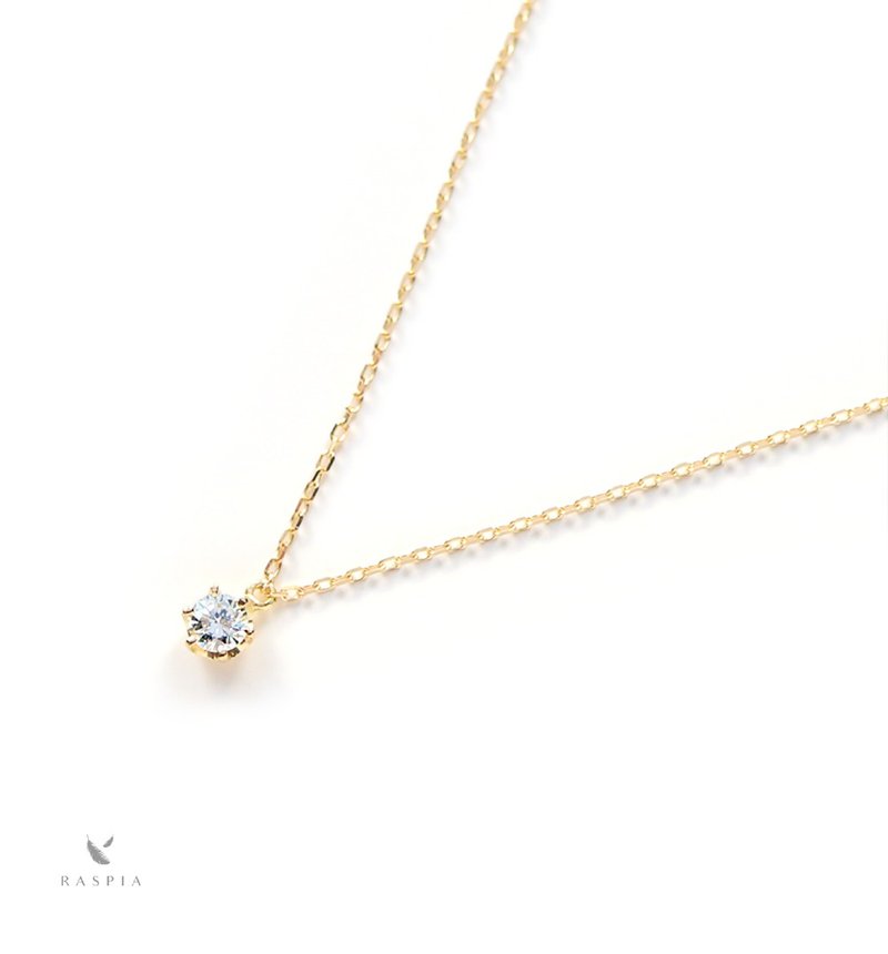K18 Necklace with a Simple Single Diamond (2.5mm Round Brilliant Cut) ~Diamond Collection~ - สร้อยคอ - เครื่องเพชรพลอย สีทอง