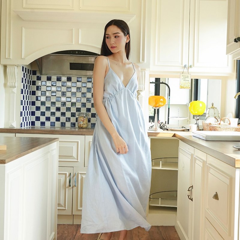 Marynne Julia Dress (Baby Blue) Tie Back Dress - One Piece Dresses - Cotton & Hemp 