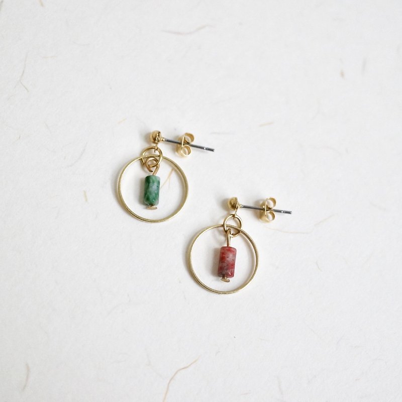 ITS-264 [Brass Auricular Needle Series] Brass X Mini Natural Stone Ear Ear Clips Christmas - Earrings & Clip-ons - Gemstone Gold