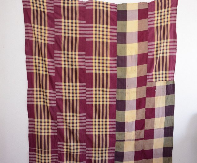 昭和レトロ 古布 布団皮 格子柄（チェック）昔もんぺ ゆったり 昭和レトロ 古布 布団皮 格子柄（チェック）昔もんぺ ゆったり