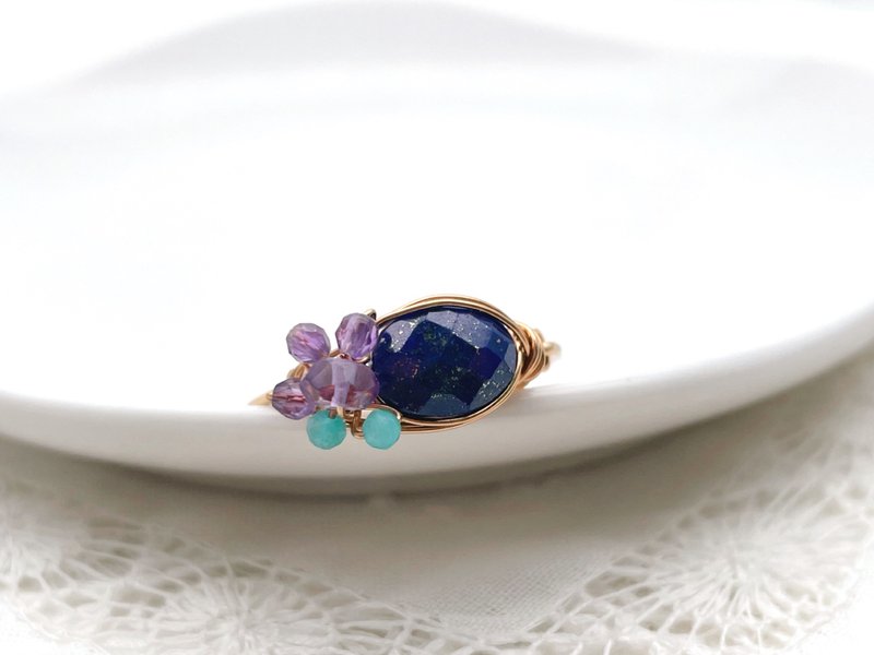 Maries garden - Lapis lazuli, amethyst and amazonite wire ring - General Rings - Gemstone Blue