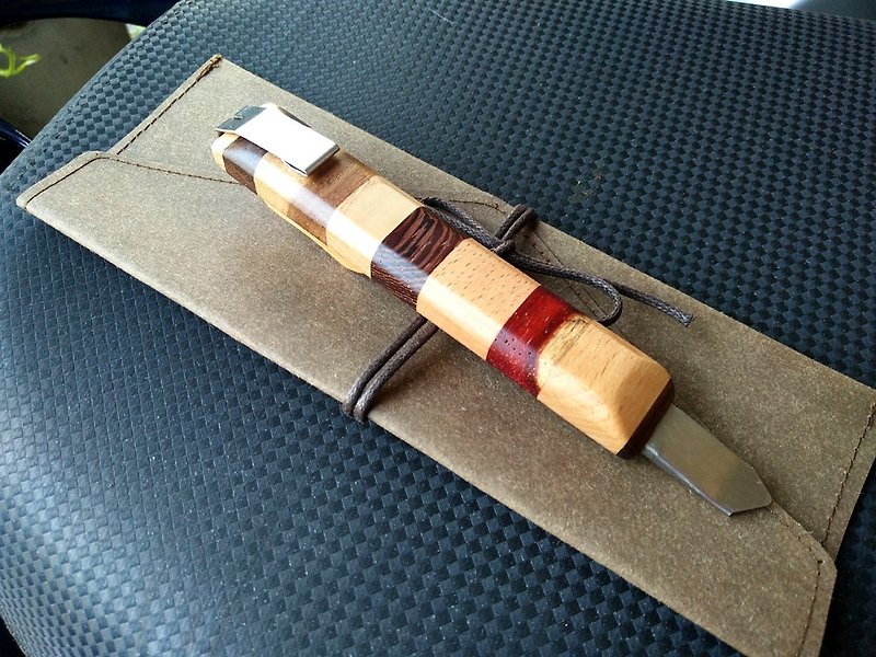 <Logo handle knife> Stitching color wood with special storage cover exchange gift - Other - Wood Brown