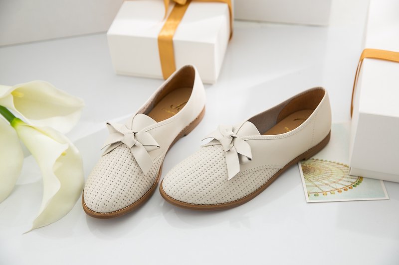 Molly-beige-handmade leather casual shoes-white shoes - Women's Casual Shoes - Genuine Leather White