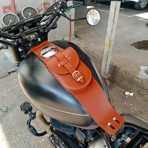 favoritebiker Kawasaki W800 W650 (Real Leather)Bag Strap Gas Fuel Tank