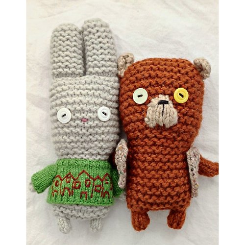 Cute Knit Toy Mr Bear & Mr Rabbit knitting pattern. English and Russian PDF.