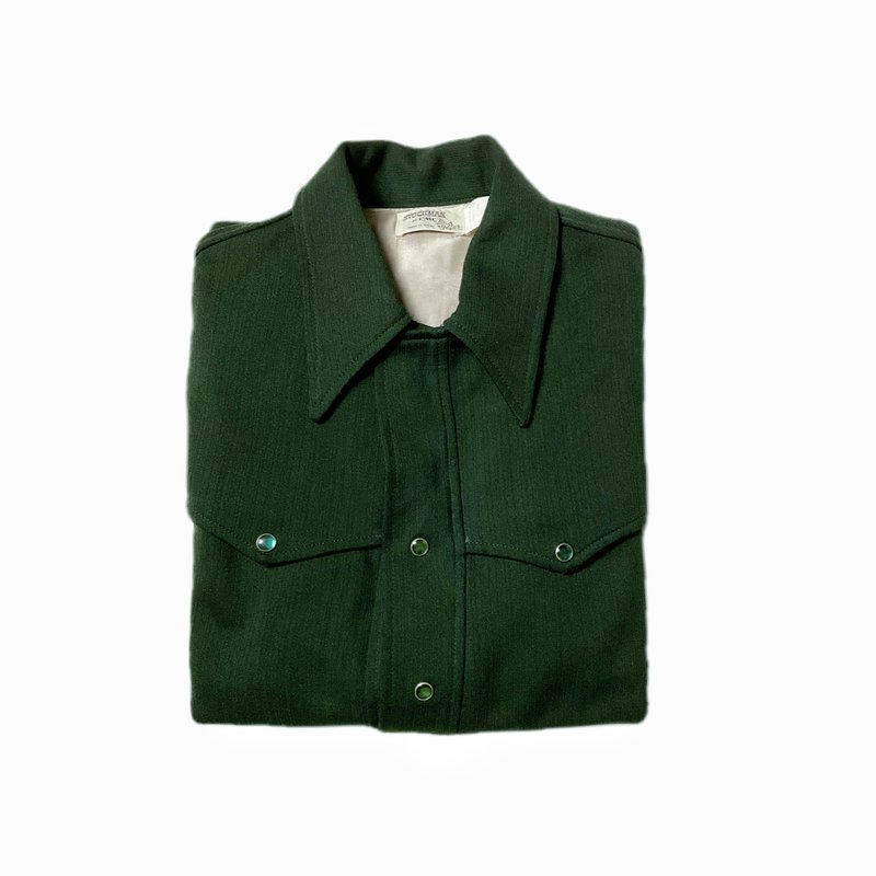 古著 70s PMC西部休閒襯衫 - 男襯衫/休閒襯衫 - 聚酯纖維 綠色