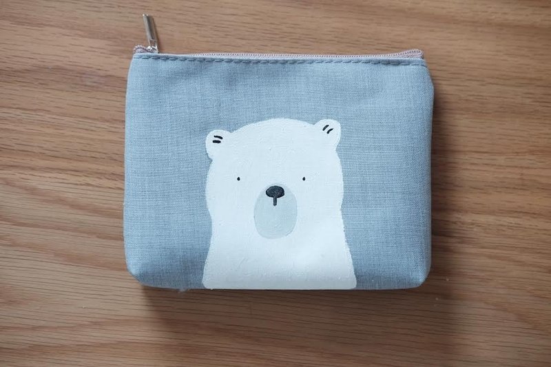 Polar Bear Card Pouch - 錢包/皮夾/長短夾 - 棉．麻 灰色