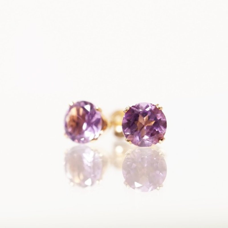 14KGF Stud Earrings with Amethyst 6mm Celestina - ต่างหู - เครื่องเพชรพลอย 