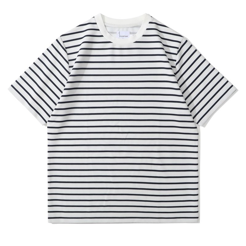 Incense Harbour 2-Tone Stripe T-shirt - เสื้อฮู้ด - ผ้าฝ้าย/ผ้าลินิน ขาว