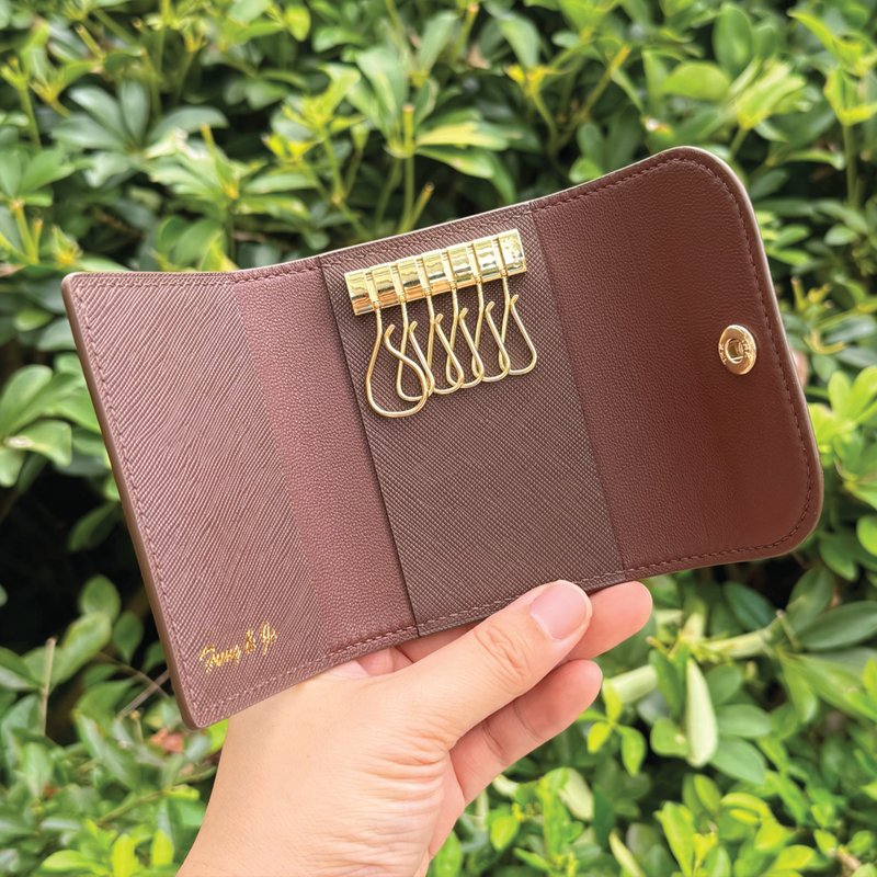 【Key Holder】Brown Saffiano | Moving Gift | Handmade Leather in Hong Kong - Keychains - Genuine Leather Brown