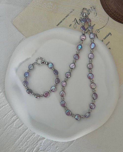 YuanPearl園珍手作 Yuan Design 珍珠手鏈天然不規則巴洛克妖紫光極光法式復古時尚氣