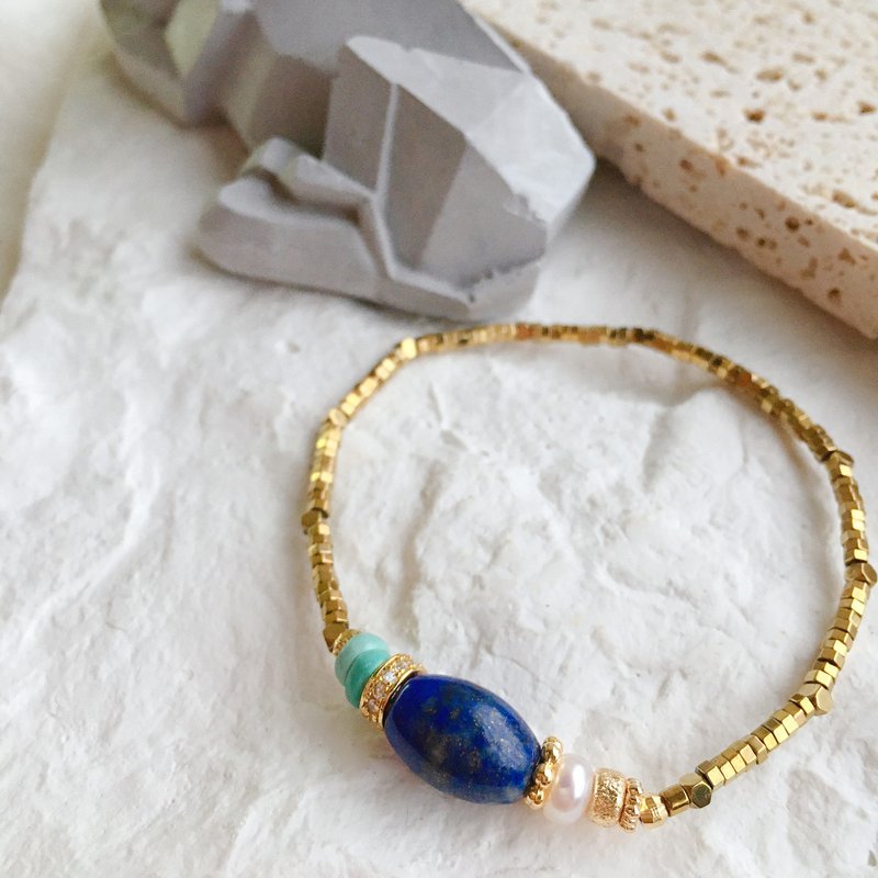 Natural stone bracelet bracelet lapis lazuli turquoise freshwater pearls communicate confidently - สร้อยข้อมือ - คริสตัล สีน้ำเงิน