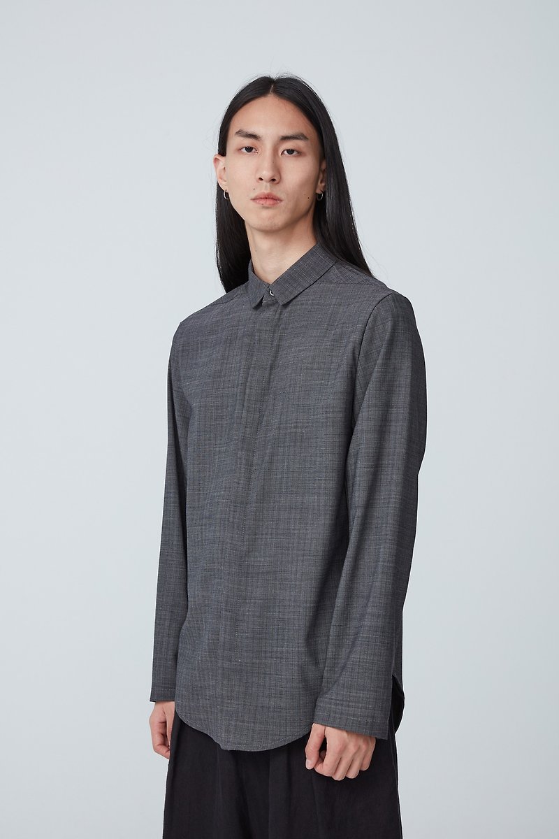 TRAN - Simple Long Sleeve Shirt - Men's Shirts - Nylon Black