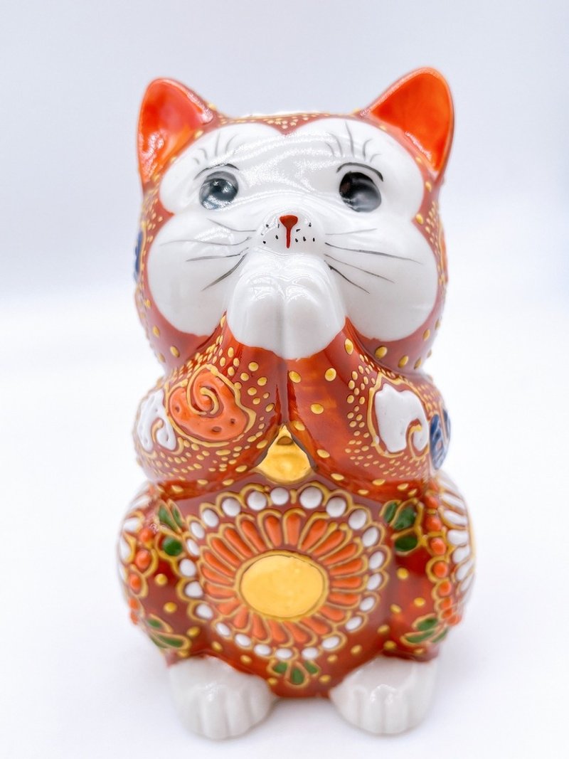 【赤盛祈福】日本九谷燒招財貓 | 祈禱赤盛 - 擺飾/家飾品 - 瓷 紅色