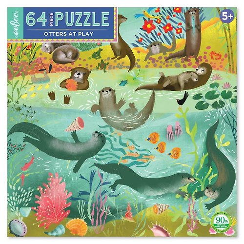 eeBoo 台灣總代理 eeBoo 64片拼圖 -- Otters at Play 64 Piece Puzzle 海獺遊戲室