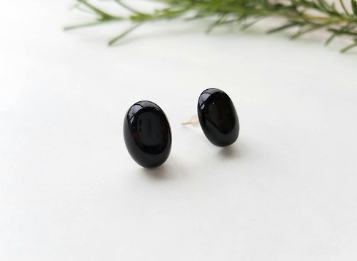 LIKE A WISTERIA.JAPAN ブラックオニキス カボションピアス onix earrings