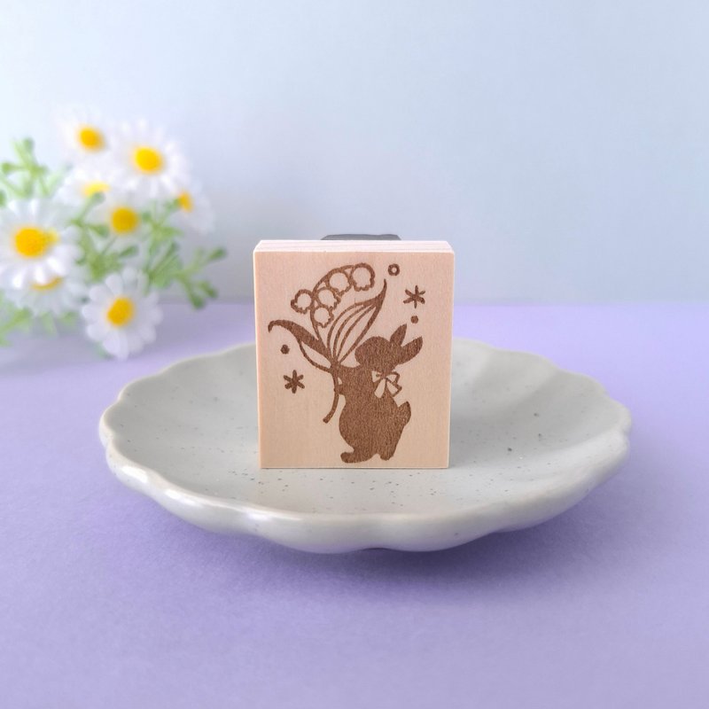 スズランを持つうさぎ　はんこ　スタンプ　花 - 印章/印台 - 橡膠 透明