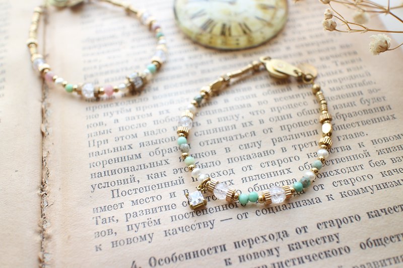 Fresh-zircon pearl crystal brass bracelet - สร้อยข้อมือ - โลหะ หลากหลายสี