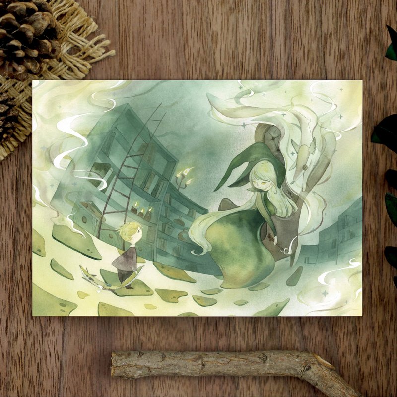 【Watercolor Illustration Postcard】Visiting the Witch - การ์ด/โปสการ์ด - กระดาษ สีเขียว