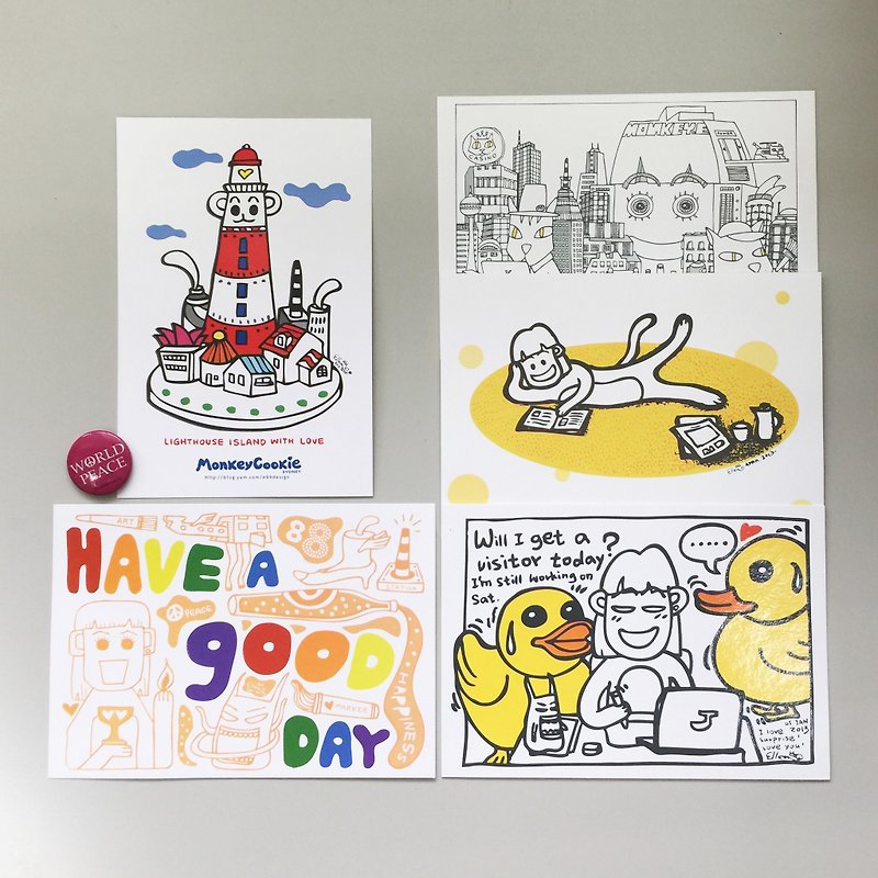 Ellen monkey series of colorful postcards into 5 - Cards & Postcards - Paper Yellow