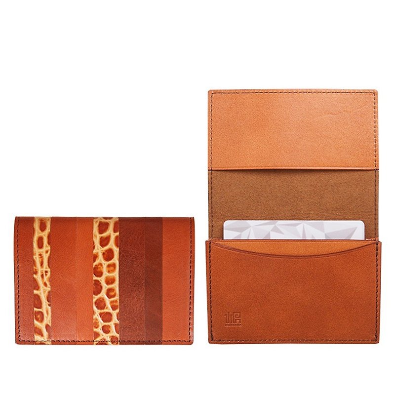 Striped business card holder - Card Holders & Cases - Genuine Leather Brown