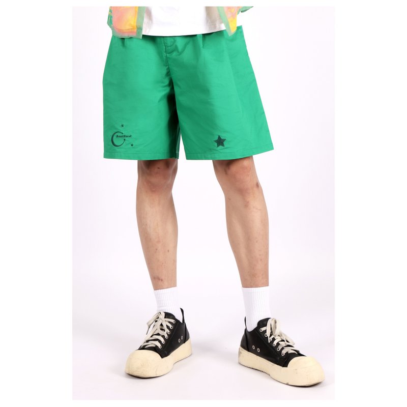 舒適百慕達五分短褲__葉綠色純棉繡花短褲 - 中性長褲/短褲 - 棉．麻 綠色