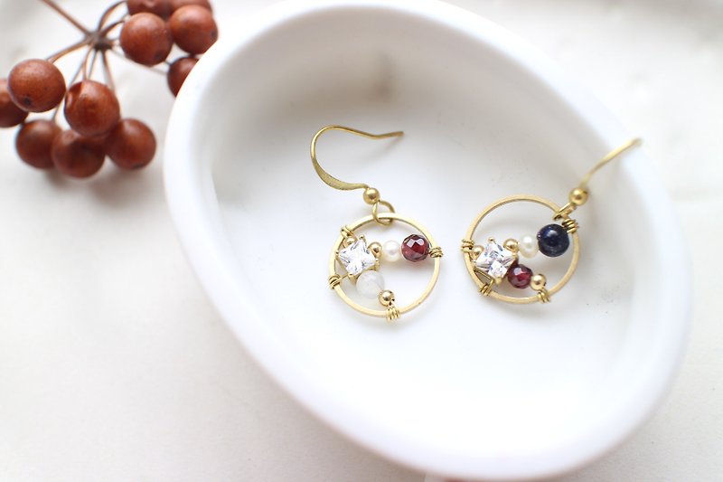 Jewelry box- Zircon naturalstones brass earrings - Earrings & Clip-ons - Other Metals 