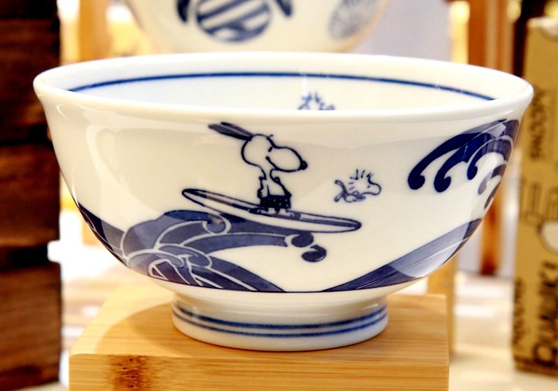 Mother's Day Gift SNOOPY Snoopy-Japanese Style Blue Series Bowl (Surf) 14.5cm - ถ้วยชาม - ดินเผา สีน้ำเงิน