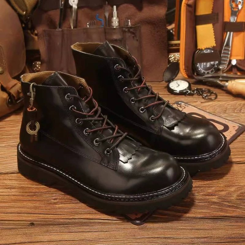 Winter new Martin boots men's high top American retro leather shoes work boots - Men's Boots - Genuine Leather Black