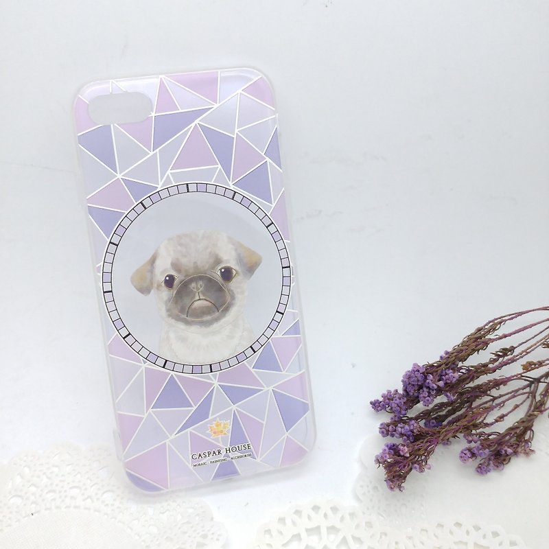 Mosaic Animal phone case - Pugs - เคส/ซองมือถือ - พลาสติก สีม่วง