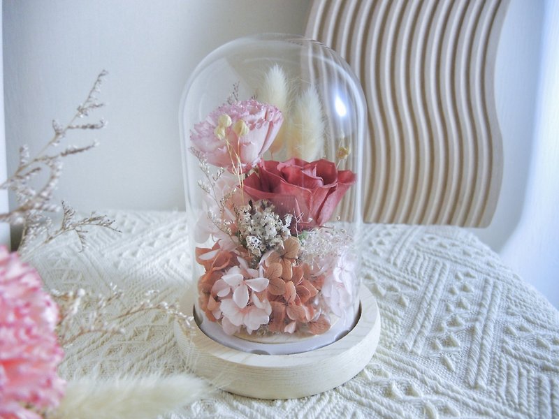 母親節禮物 永生玫瑰 索拉康乃馨玻璃花盅 - 乾花/永生花 - 植物．花 紅色