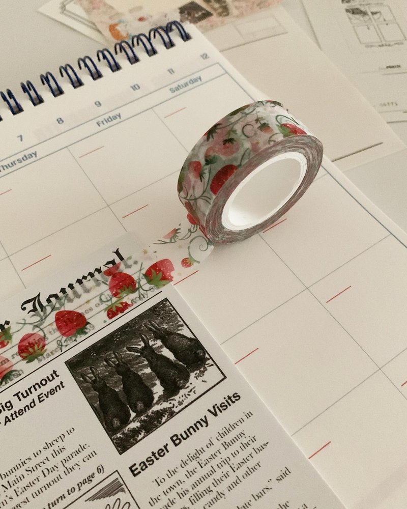 Strawberry Sherbet White Washi Tape - 紙膠帶/和紙/PET - 其他材質 
