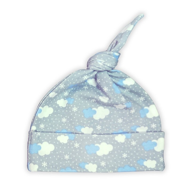 [Deux Filles Organic Cotton] Knotted Baby Hat 0~12 months (cute clouds) - หมวกเด็ก - ผ้าฝ้าย/ผ้าลินิน สีเทา