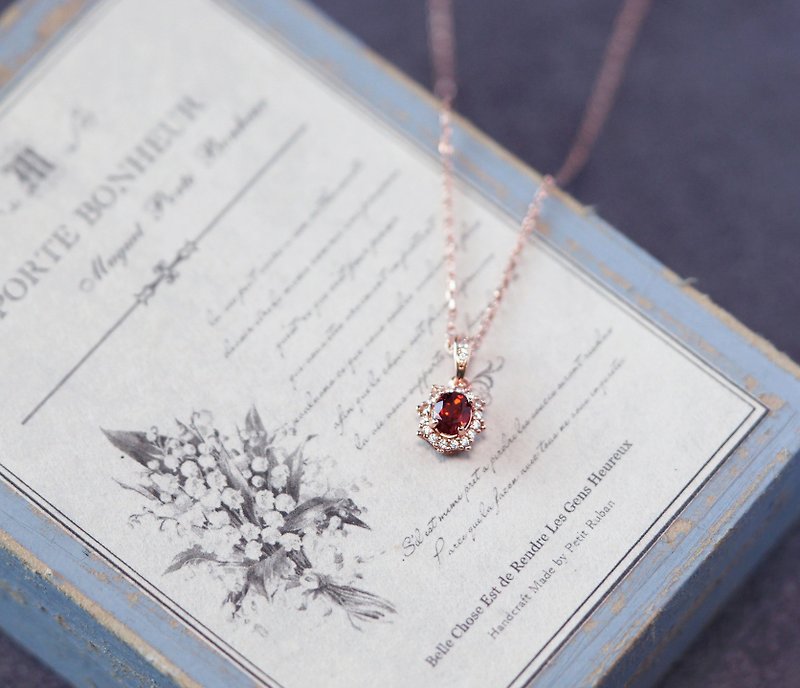 Top quality red Stone sterling silver Rose Gold necklace - January birthstone - สร้อยคอ - คริสตัล สีแดง